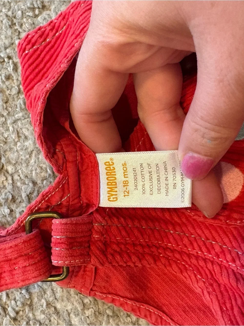 Gymboree 12-18 Month Tiny Hearts Corduroy Jumper Dress Red Overall Vintage Y2K